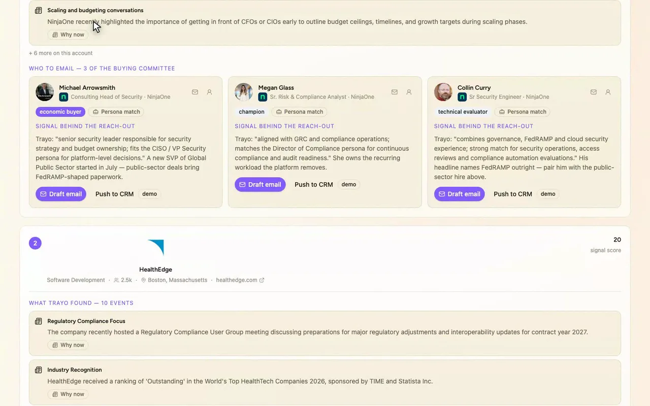 Stakeholder search scored contacts against Vanta's saved buyer personas.