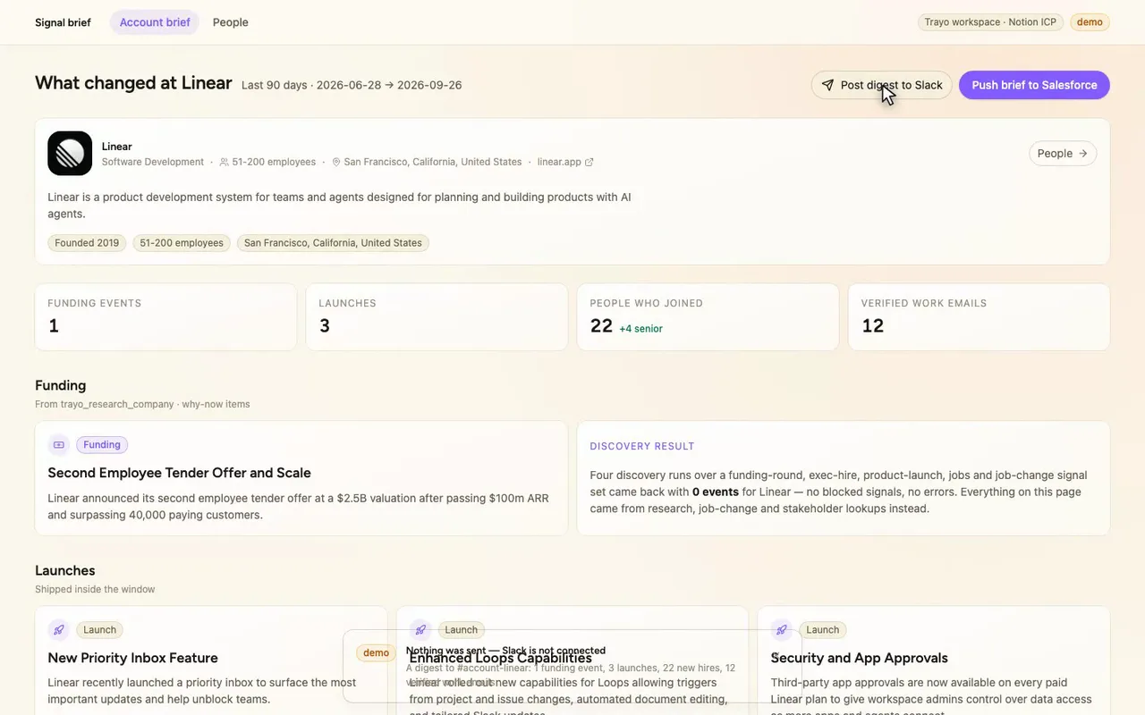 One click drafts a Slack digest for the team.