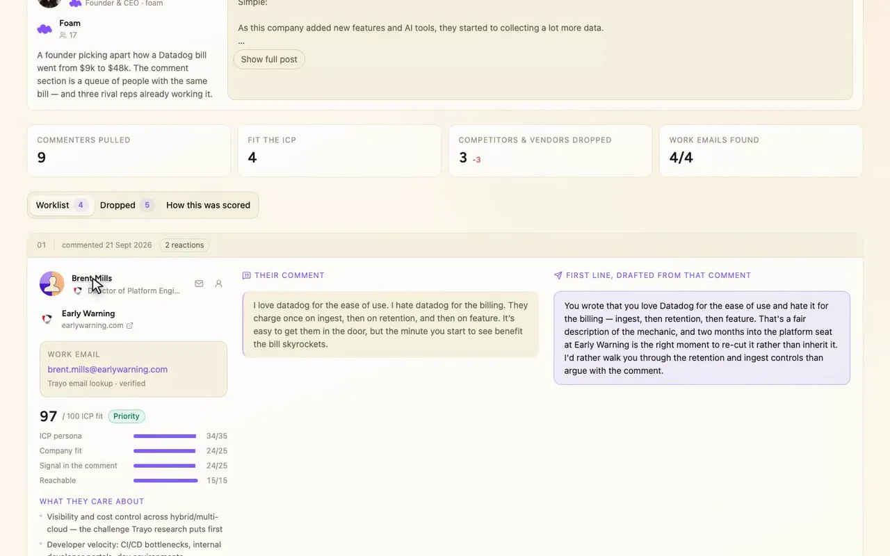 Brent Mills: verified email, a comment with something to reference, and a score you can check against his row.