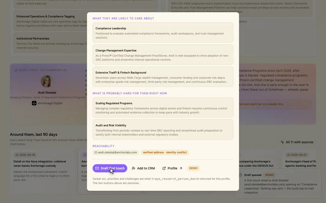 This button is a demo. We stubbed it, so it only shows what it would send.