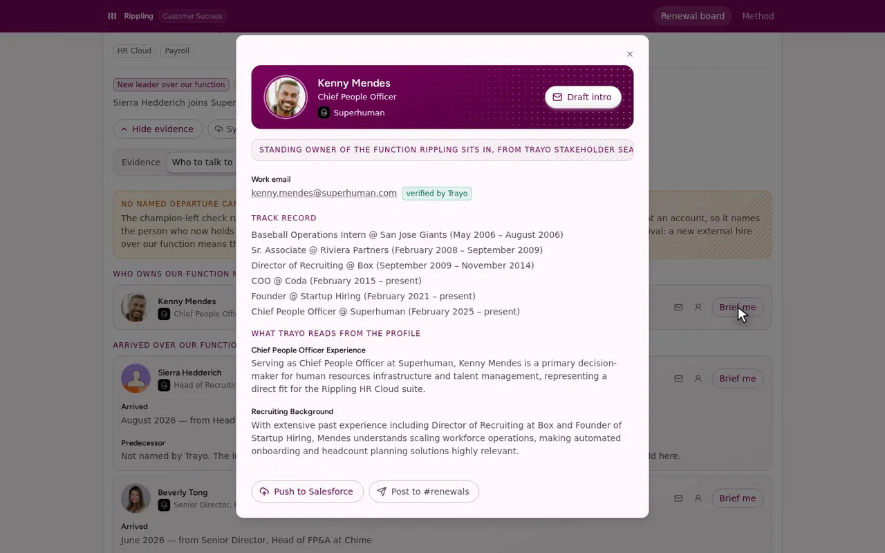 His work email — verified by Trayo, not guessed.