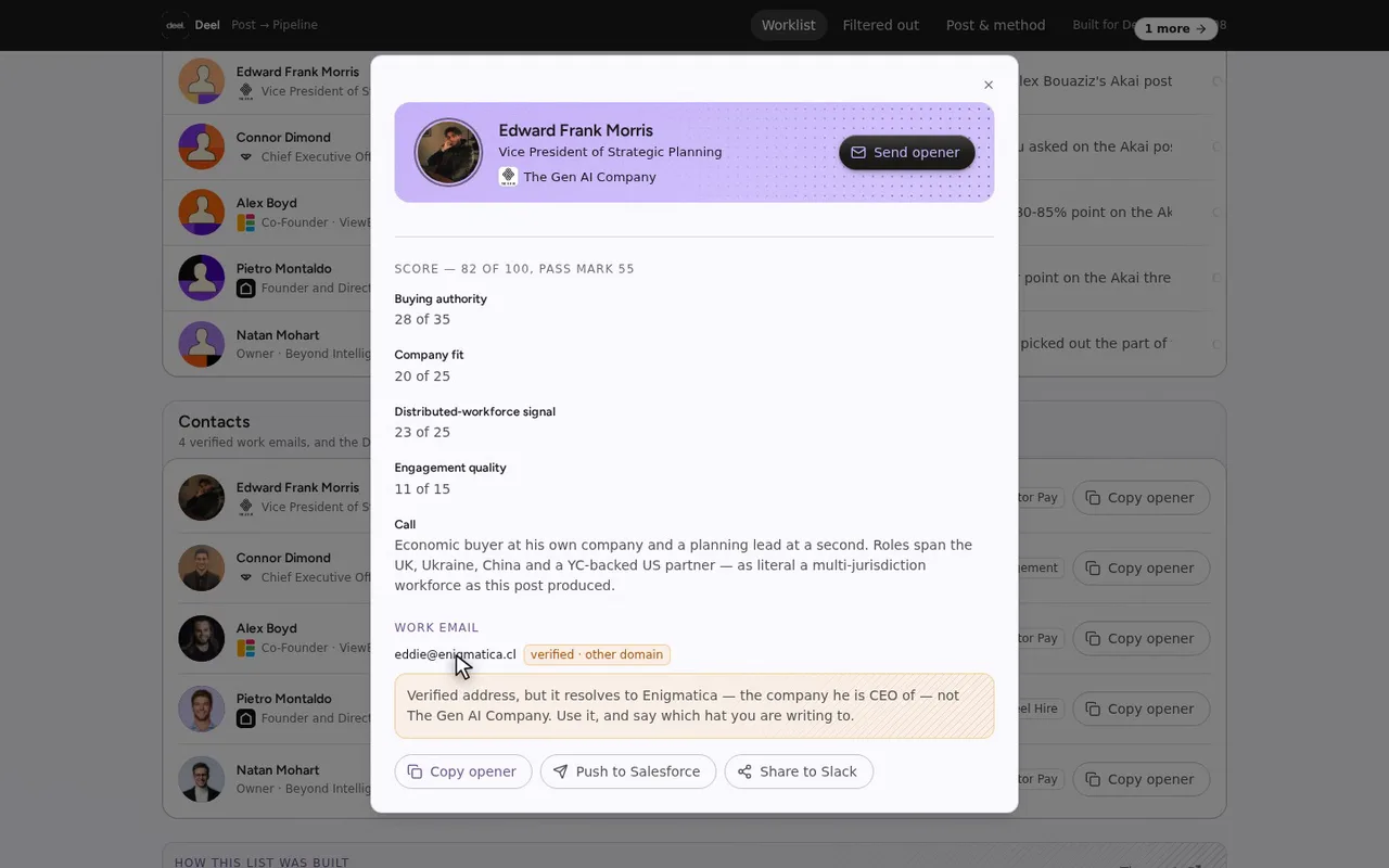Verified email — flagged as his other company, not this one.