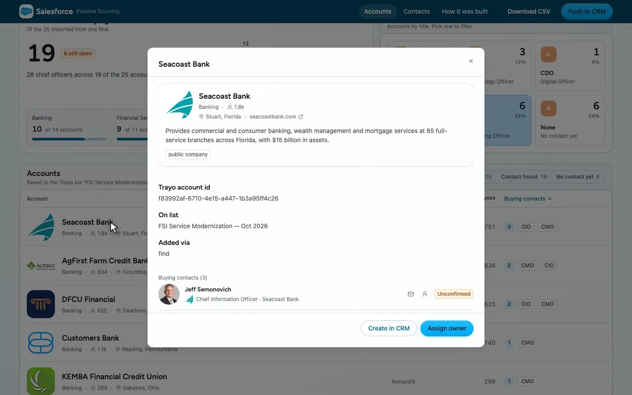 Open Seacoast Bank: its profile and three buying contacts.