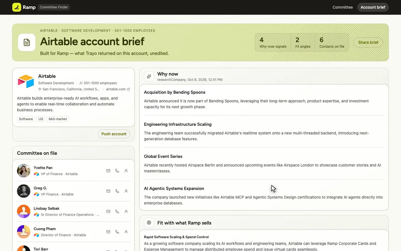 The account brief carries four why-now signals.